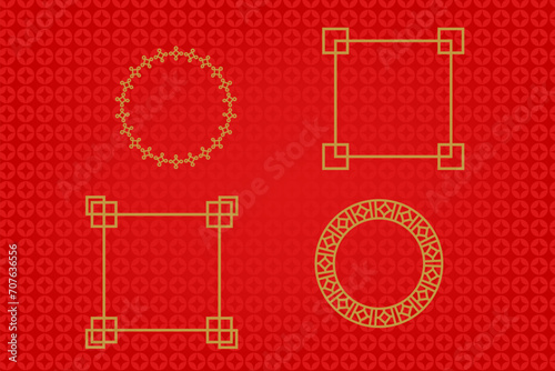 Chinese traditional ornaments, Set of Lunar year decorations, flowers, lanterns, clouds, elements and icons