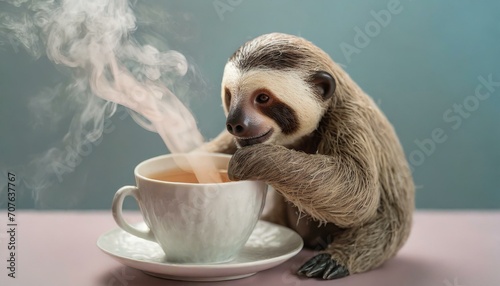 Steaming Sips: Toy Sloth's Macro Tea Adventure"