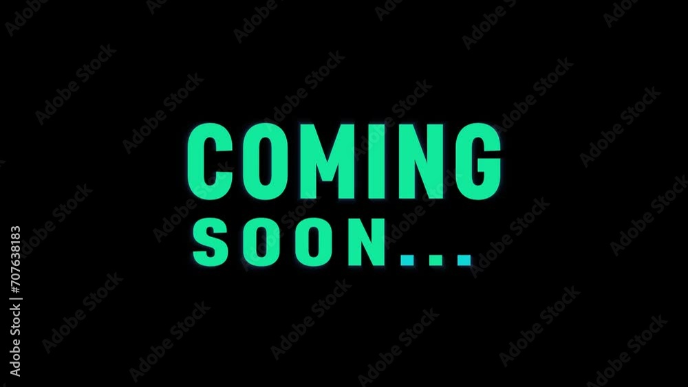 Coming soon, reveal neon light rays text effect and smooth typography animation in fast and slow motion with a black background.