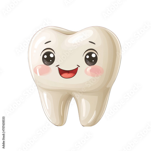 Cartoon Tooth Dental Care Isolated on Transparent or White Background, PNG