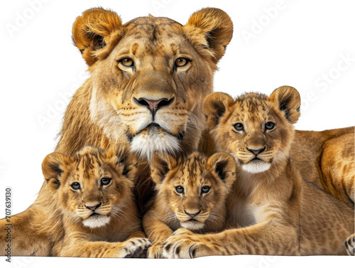 Lioness with Cubs Protection Isolated on Transparent or White Background, PNG © Custom Media