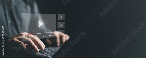 Businessmen use laptops to watch online video streaming, live content, or movies during their relaxing time. Studying lessons and pursuing online learning for self-improvement, and skill upgrades.