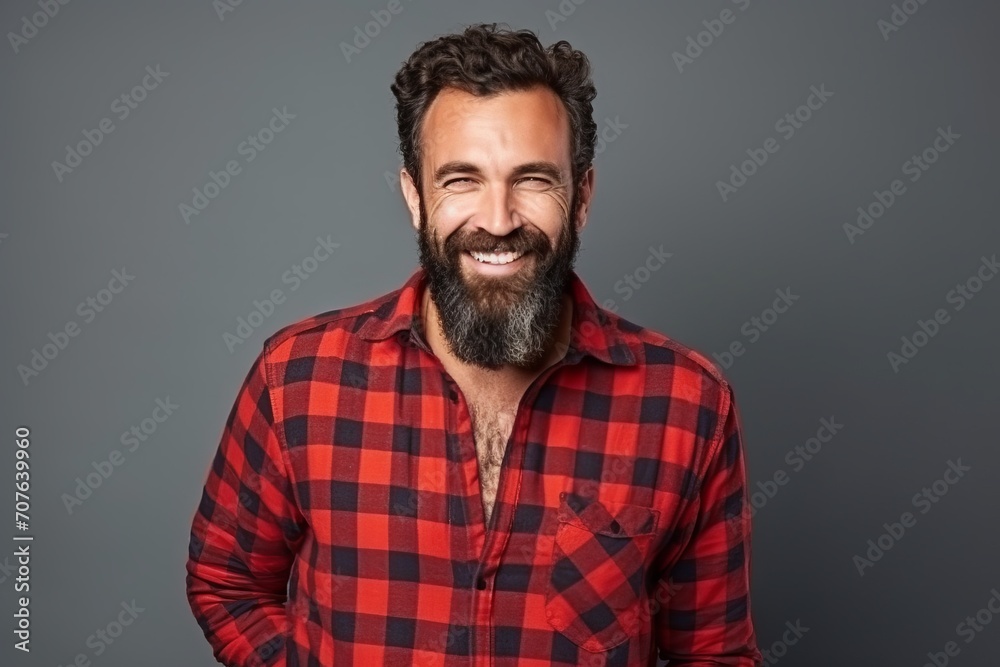 Portrait of a handsome bearded man in a red plaid shirt Portrait of a handsome bearded man in a red plaid shirt
