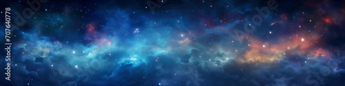 Banner Background of outer star space in galaxy. Astronomy and cosmonaut day concept. photo