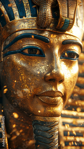 Close up portrait of the face of a golden Egyptian god in a temple,Generative AI