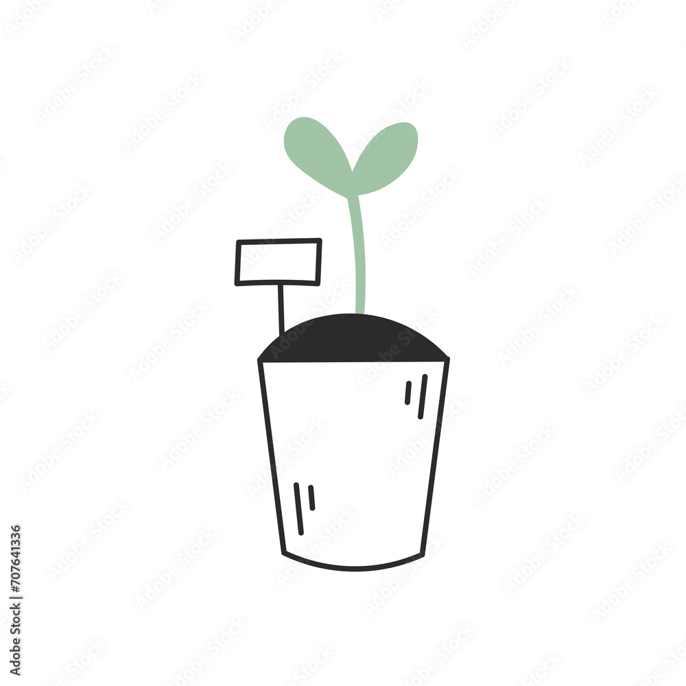 Seedling in a pot doodle illustration. Hand drawn gardening icon. Growth sign. Planting symbol. Germination vector line art on white background Seedling in a pot doodle illustration. Hand drawn gardening icon. Growth sign. Planting symbol. Germination vector line art on white background