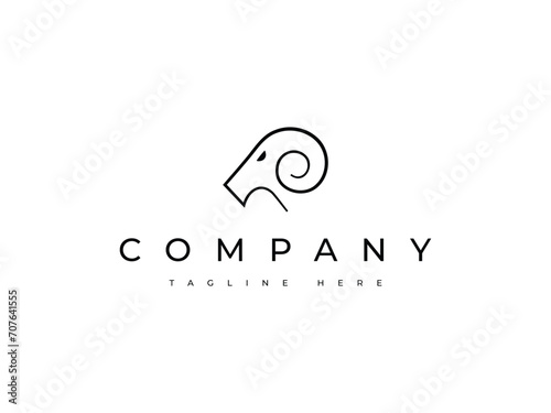 minimal and modern ram goat aries horn head logo design template