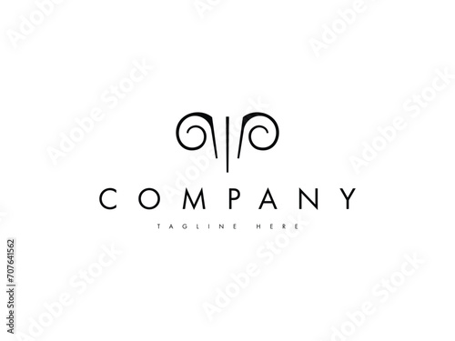 minimal and modern ram goat aries horn head logo design template