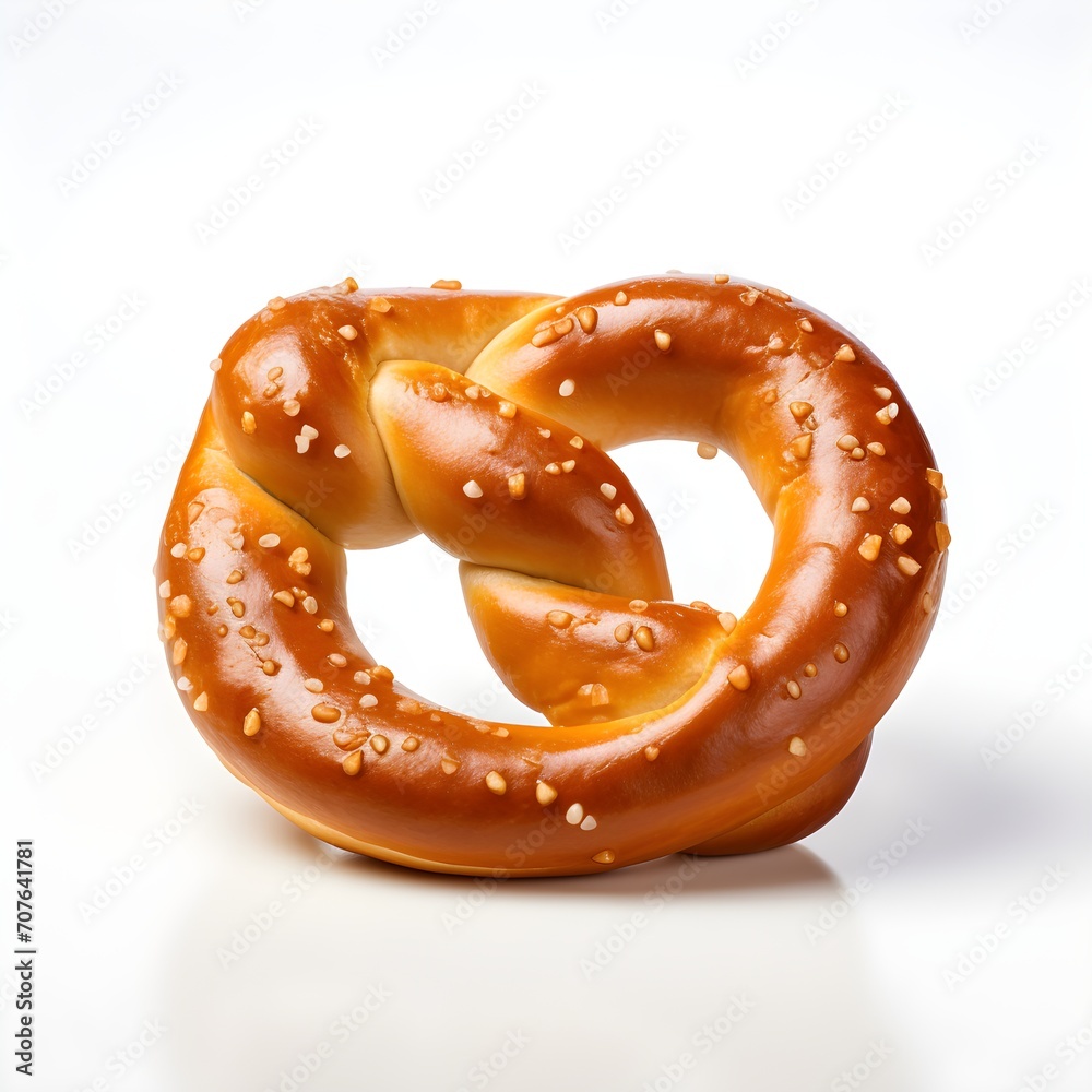 Freshly baked pretzel isolated on a white background. Generative AI. Freshly baked pretzel isolated on a white background. Generative AI.