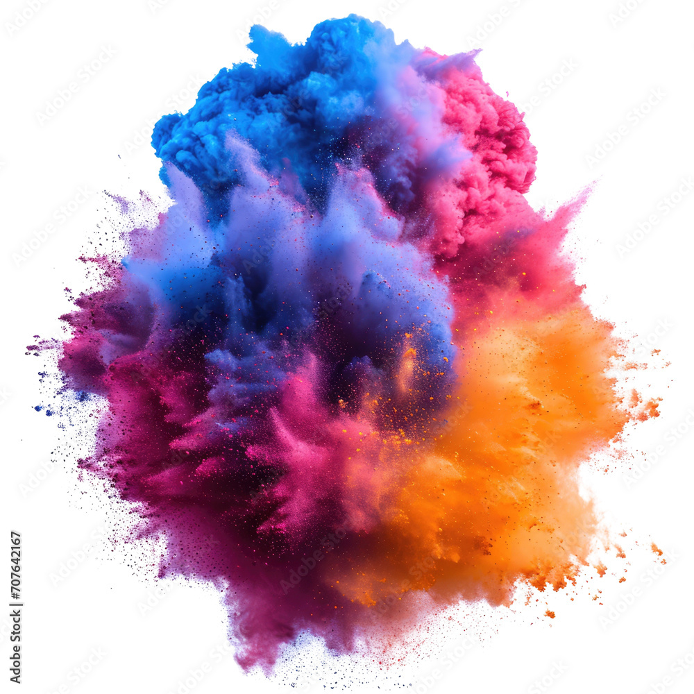 Holi color festival rainbow colours powder explosion isolated on white, transparent, PNG