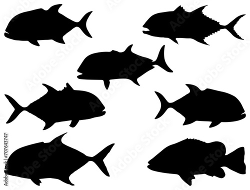 Giant Trevally fish silhouette vector art white background