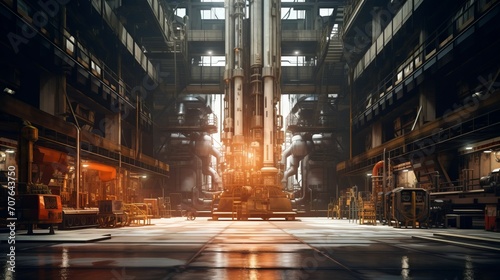 A factory for the production of missiles  tanks and modern military equipment with natural light  a view from the inside.