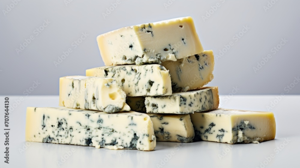 A tangy roquefort cheese captured in a close-up realistic photo against a white background Generative AI