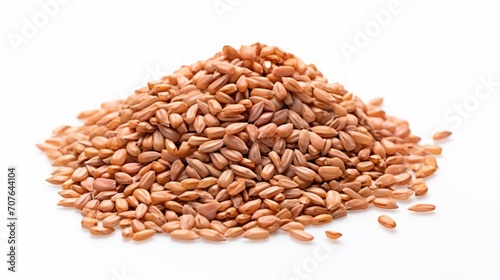 A small pile of farro grains showcased in a close-up realistic photo against a white background Generative AI