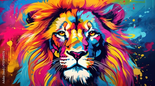 Colorful pop art style. Lion isolated on a white background. Bright animal Leo. Print on canvas or download © May