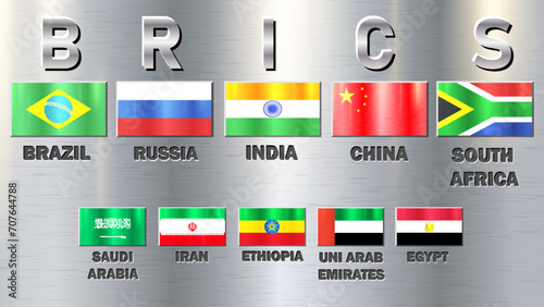 Metallic wallpaper of flags of countries gathered in a global cooperative community
