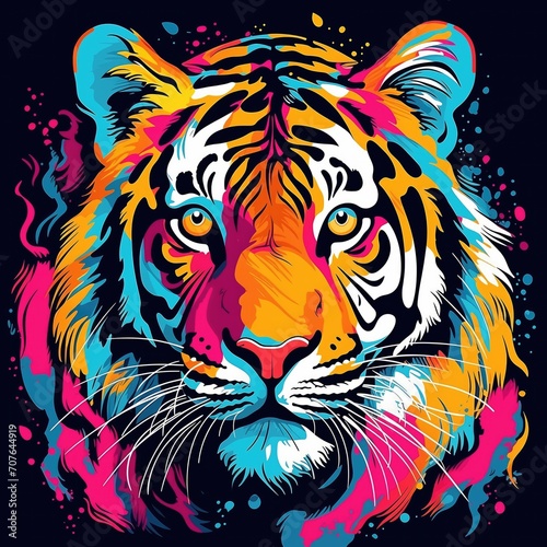 Abstract square animal background illustration - Colorful pop art painting of tiger. Print on canvas or download