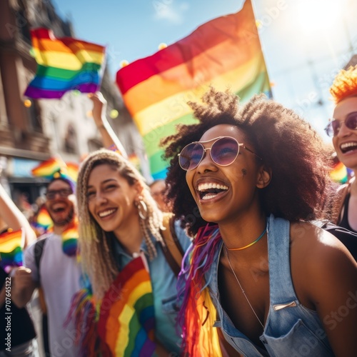 Stock image of LGBTQ pride events celebrating diversity and inclusion with colorful decorations and participants Generative AI