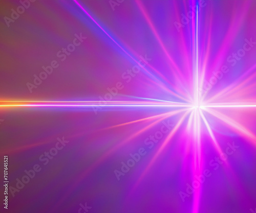 Iridescent sparkling glow. Led neon purple pink gold glowing. Refraction of rays through a prism