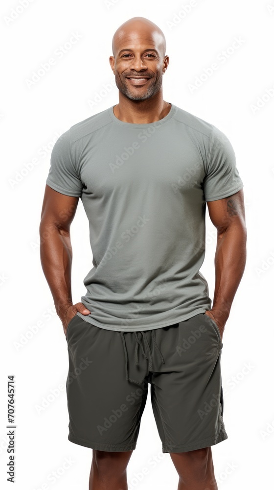 Stock image of a man dressed in fitness clothing against a white background Generative AI Stock image of a man dressed in fitness clothing against a white background Generative AI