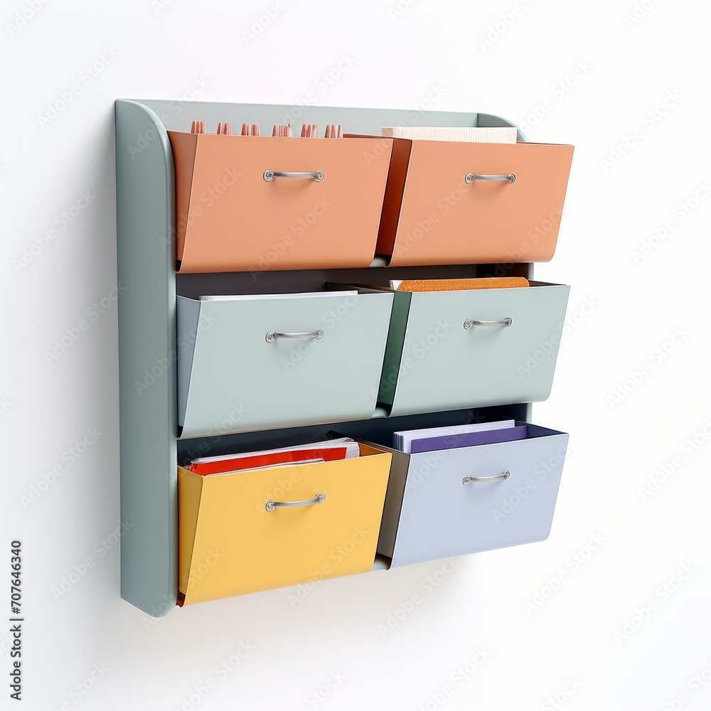 Stock image of an office wall organizer on a white background, versatile, wall-mounted storage Generative AI Stock image of an office wall organizer on a white background, versatile, wall-mounted storage Generative AI