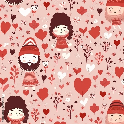 Seamless pattern with cute kids and hearts. Vector illustration.AI.