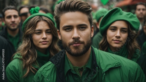 People on St. Patrick day Celebration, Green Hat, Young people perform St. Patrick day, Green clover, St. Patrick's Day, Shamrocks, Generative AI