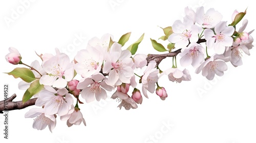 Spring sakura cherry blooming flowers bouquet. Isolated realistic pink petals, blossom, branches, leaves vector set. Design spring tree illustration, generative ai © mangsi