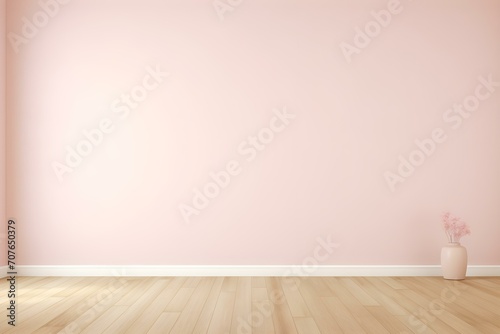 Empty Room with Pink Wall and Wooden Floor photo