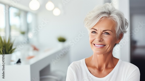 Portrait smiling senior female at modern beauty clinic, Surgery Clinic, Medical and beauty industry