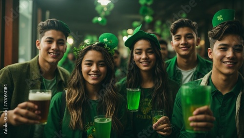 People on St. Patrick day Celebration, Green Hat, Young people perform St. Patrick day, Green clover, St. Patrick's Day, Shamrocks, Generative AI