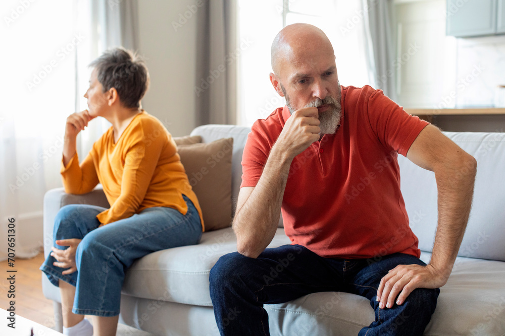 Fototapeta premium Senior spouses feeling offended and upset after an argument at home