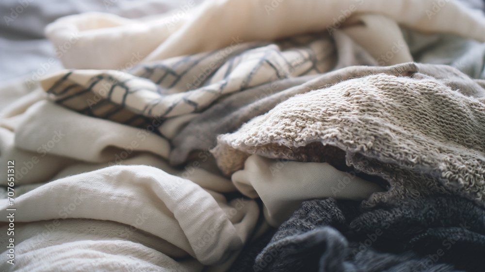Laundry folding, fabric texture, neat, clothing, close - up. Laundry folding, fabric texture, neat, clothing, close - up.