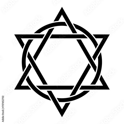 Symbol of a hexagram with interlacing circles. Two triangles interlaced with a circle. Christian emblem, representing eternity and perfection of the Trinity, union between Father, Son and Holy Spirit. photo