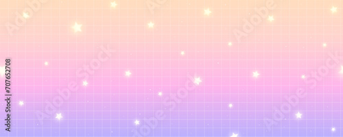 Checkered gradient background with stars. Pastel holographic kawaii backdrop. Abstract vector purple squared wallpaper.