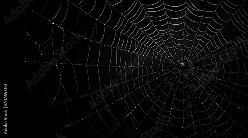 Spider web silhouette against black wall - halloween theme dark background, generative ai © Chaman