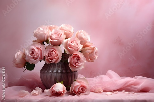 Elegant Pink Roses on Silken Drapery
