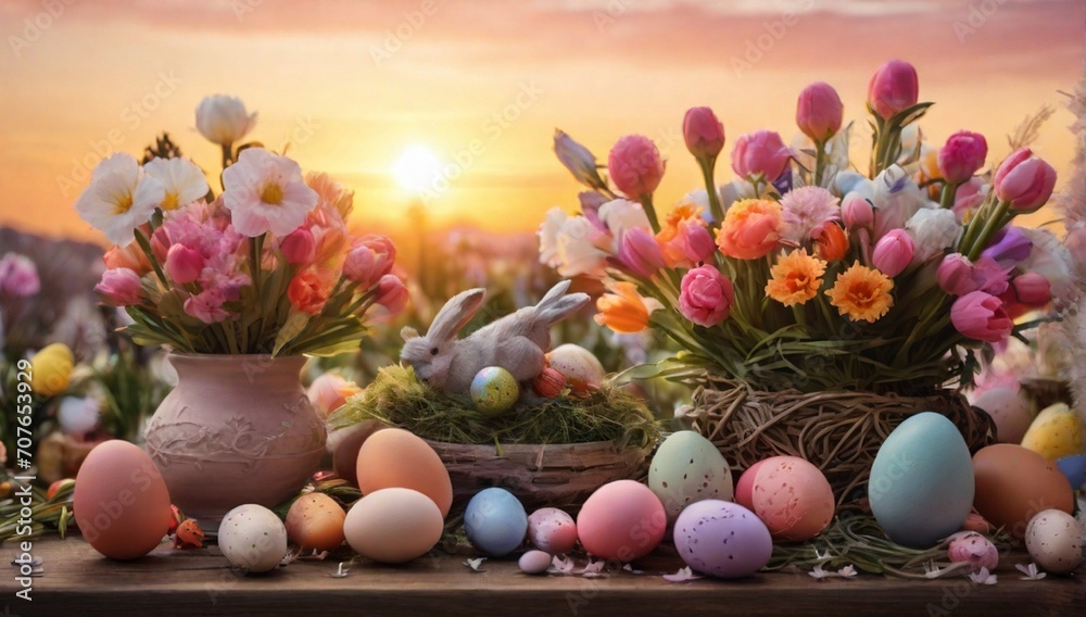 Obraz premium A_stunning_sunrise_with_Easter_decoration