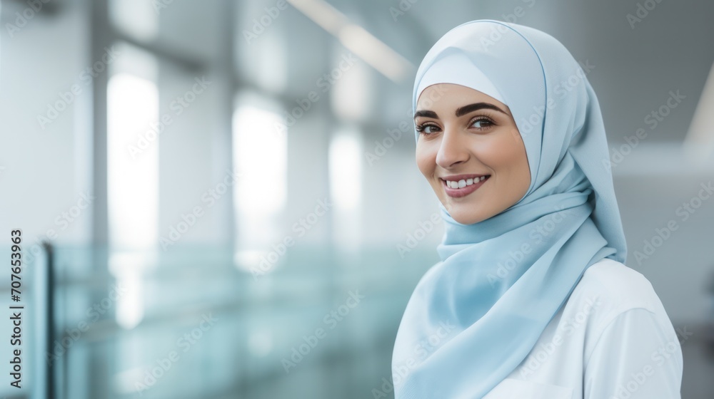 Smiling Arab female Doctor with hijab at hospital Smiling Arab female Doctor with hijab at hospital