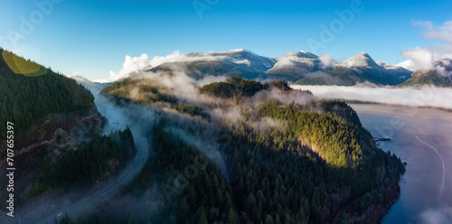 Fog Covered Canadian Landscape in Sea to Sky, Squamish, BC, Canada