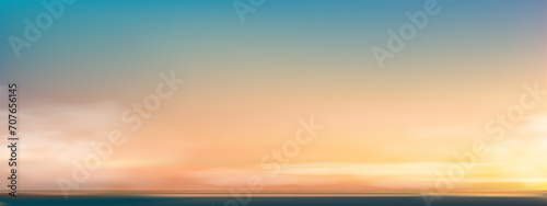 Sky Blue,Cloud Background,Horizon Spring Clear Sky in Morning by the beach,Vector beautiful landscape nature sunrise in Summer,Backdrop panoramic banner white clouds over ocean blue