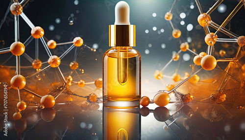 Cosmetic Essence oil Liquid drop with molecule background