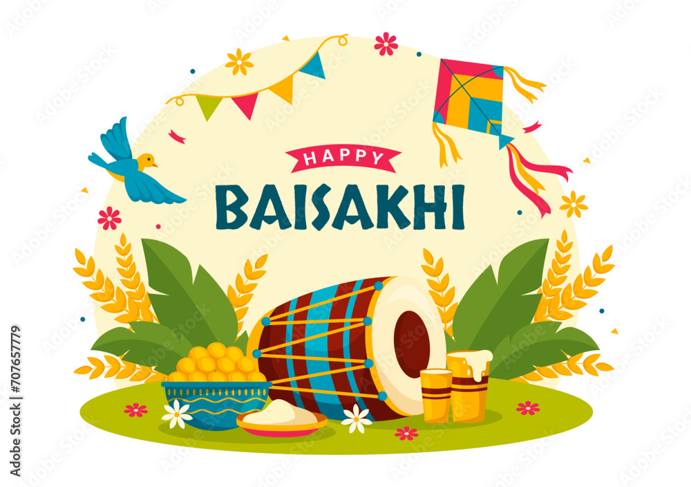 Φωτογραφία Happy Baisakhi Vector Illustration of Vaisakhi Punjabi Spring Harvest Festival o