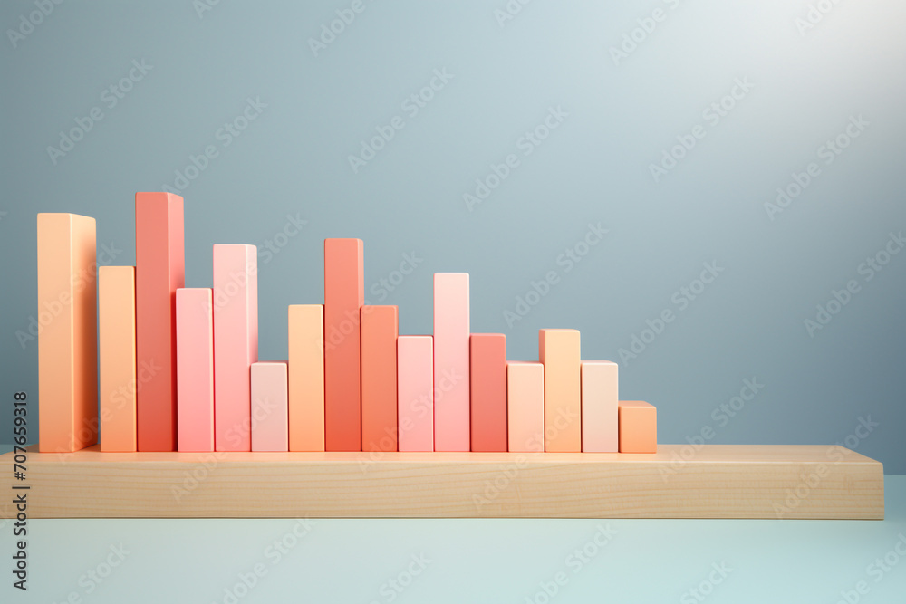 Business, science, finance, marketing, graphic resources concept. Wooden pastel colored cylinder blocks shape bar charts illustration. Minimalist background with copy space Business, science, finance, marketing, graphic resources concept. Wooden pastel colored cylinder blocks shape bar charts illustration. Minimalist background with copy space