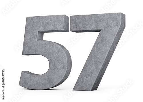 3d Concrete Number Fifty seven 57 Digit Made Of Grey Concrete Stone On White Background 3d Illustration