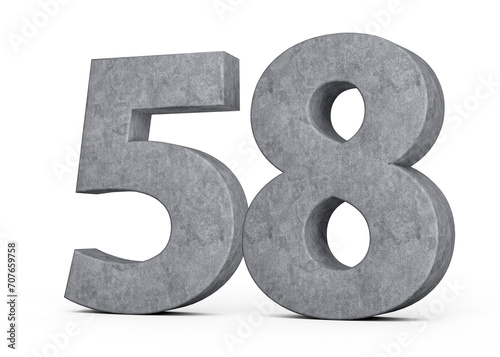 3d Concrete Number Fifty eight 58 Digit Made Of Grey Concrete Stone On White Background 3d Illustration