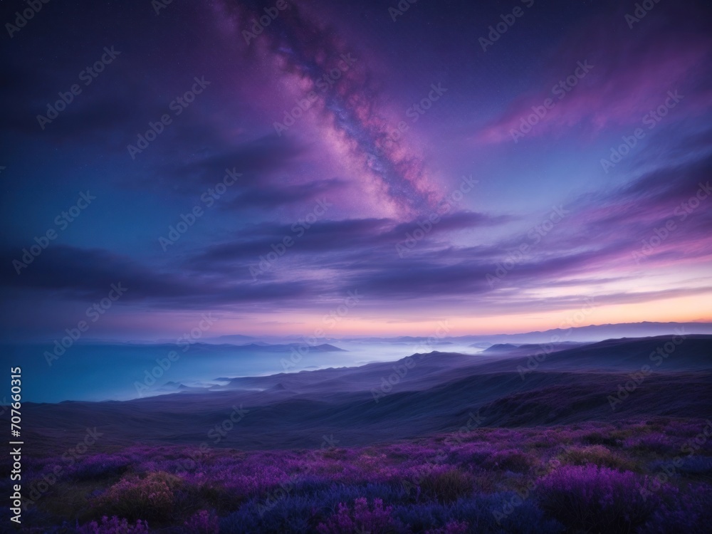 purple sky and sea nature background. Generative AI