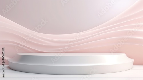 Beautiful futuristic Geometric background for your presentation. wall curve textured intricate 3D wall in light Pastel and pink tones with modern podium