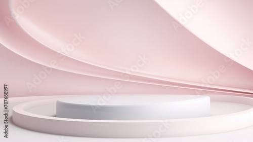 Beautiful futuristic Geometric background for your presentation. wall curve textured intricate 3D wall in light Pastel and pink tones with modern podium