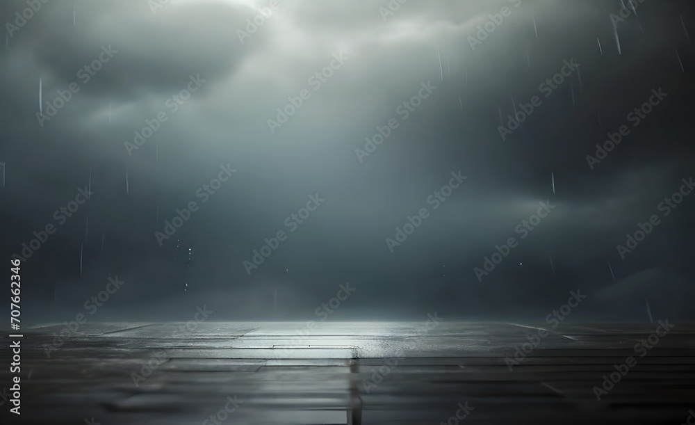 Rain pelting down on the landscape beneath the dark clouds Wet sidewalk blocks Roadside Rain pelting down on the landscape beneath the dark clouds Wet sidewalk blocks Roadside